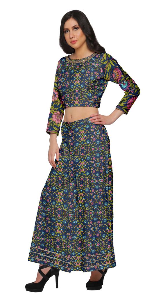 Moomaya Women Crop Top and Palazzo Pant Set Two Piece Printed Ethnic Wear