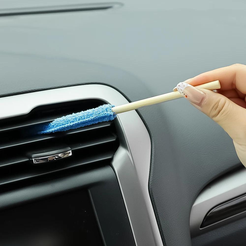 6pcs Microfiber Car Detail Cleaning Brush Long Handle Air Conditioner Blind Narrow Dust Collector Stick Auto Wash Cloth Brushes Tool