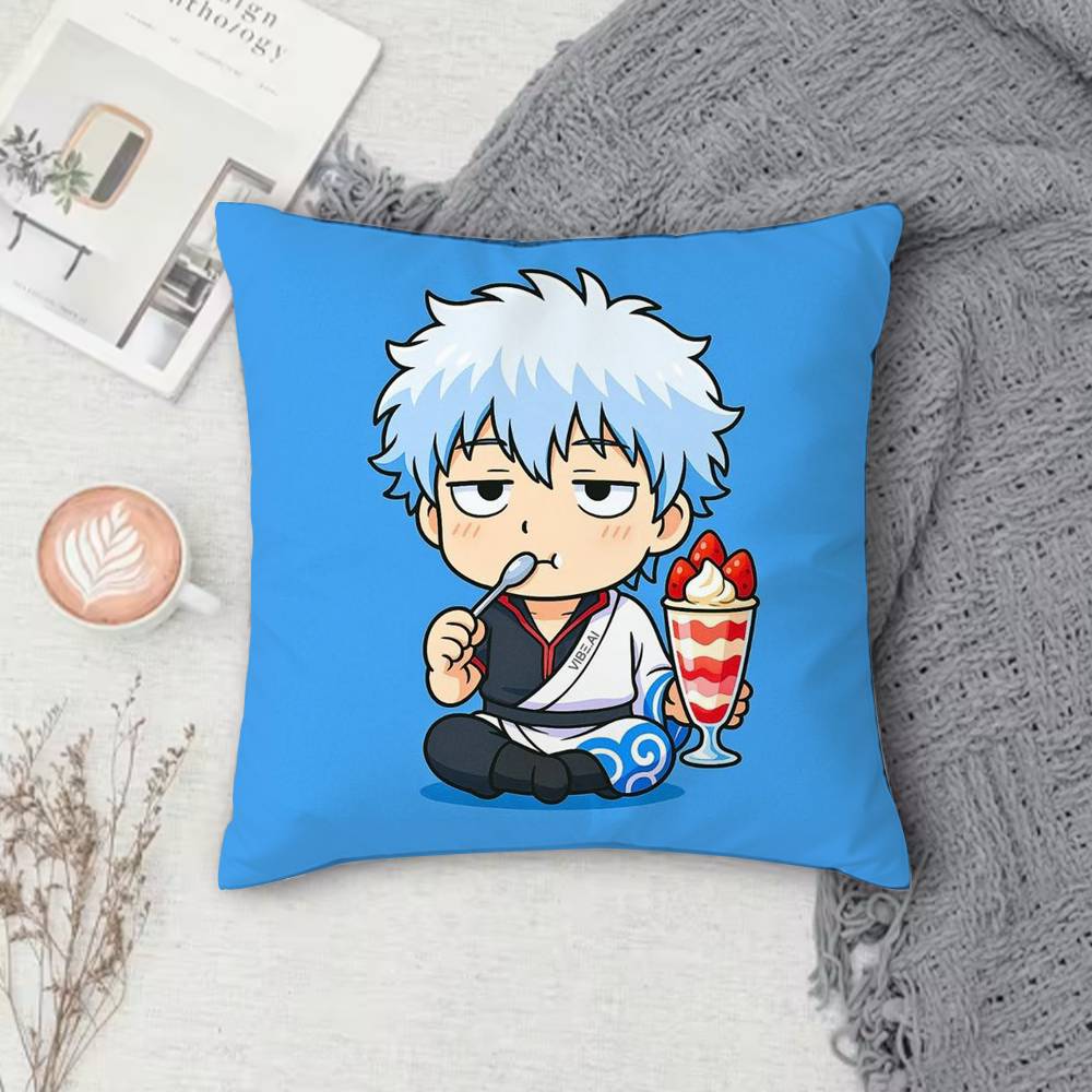 GGintama Anime  Doublesided Printed Square Pillow Cover Decorative Cushion Cover for Sofa Bedroom Bedside