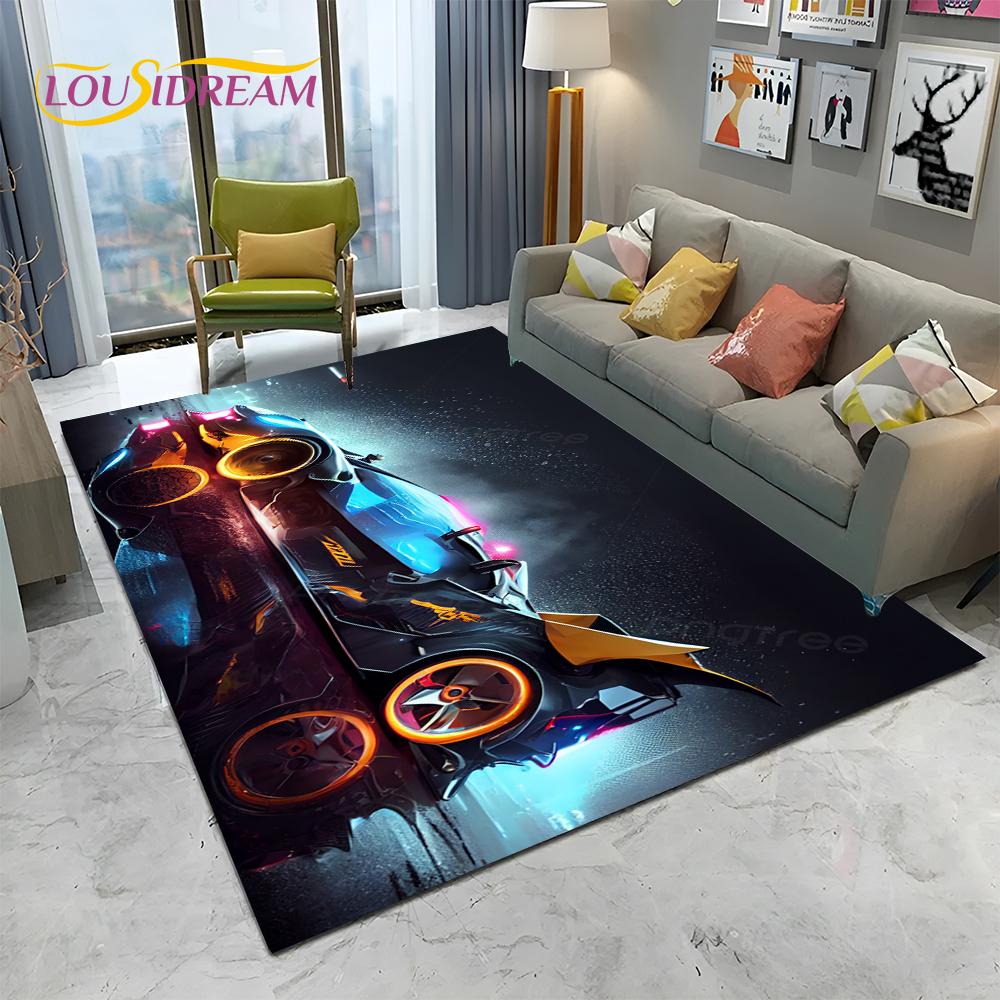 HD Concept Car 3D Future Sports Car Cartoon Carpet Rug for Home Living Room Bedroom Sofa Doormat Decor,kids Non-slip Floor Mat