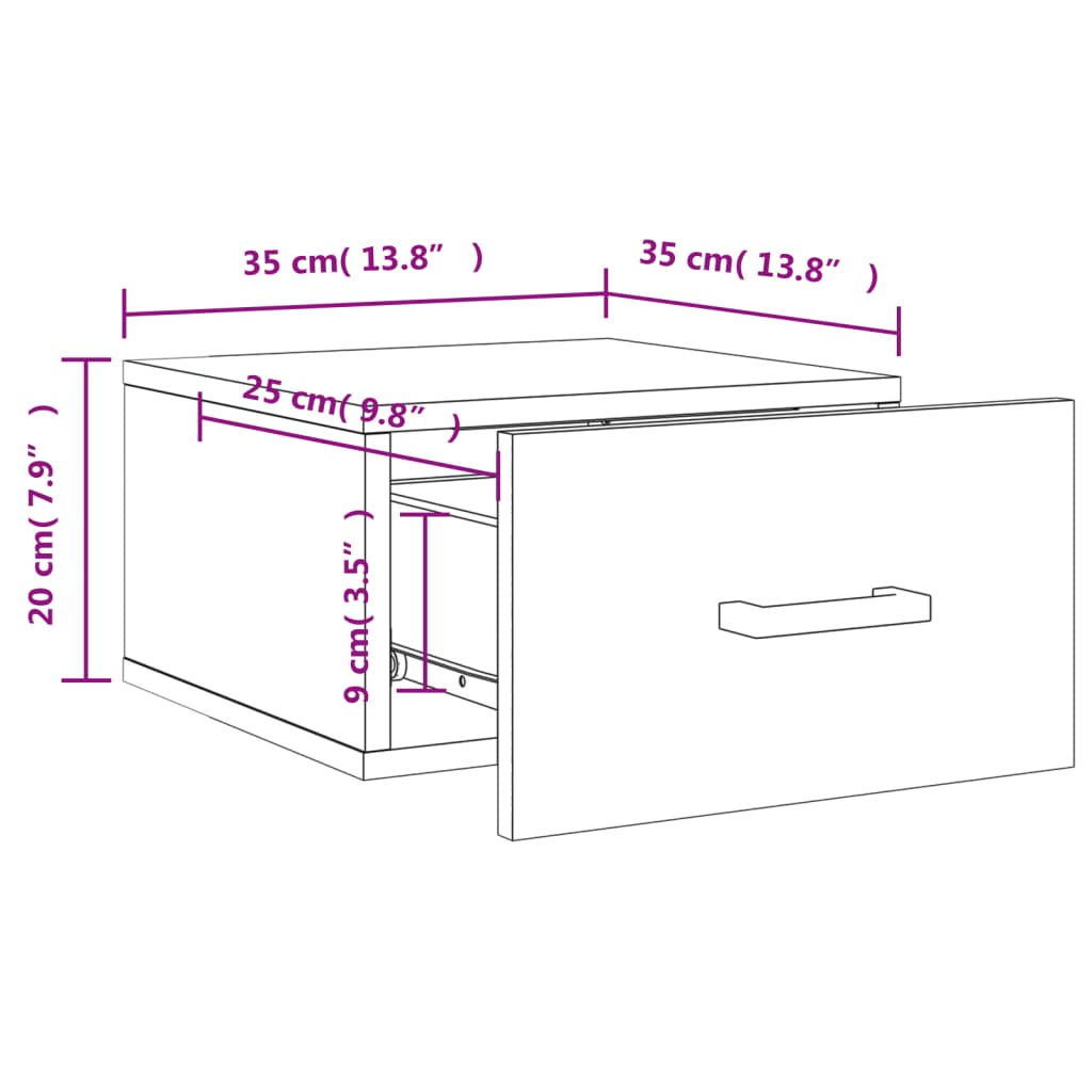 Wall Mounted Nightstand Sonoma Oak 35 x 35 x 20 cm