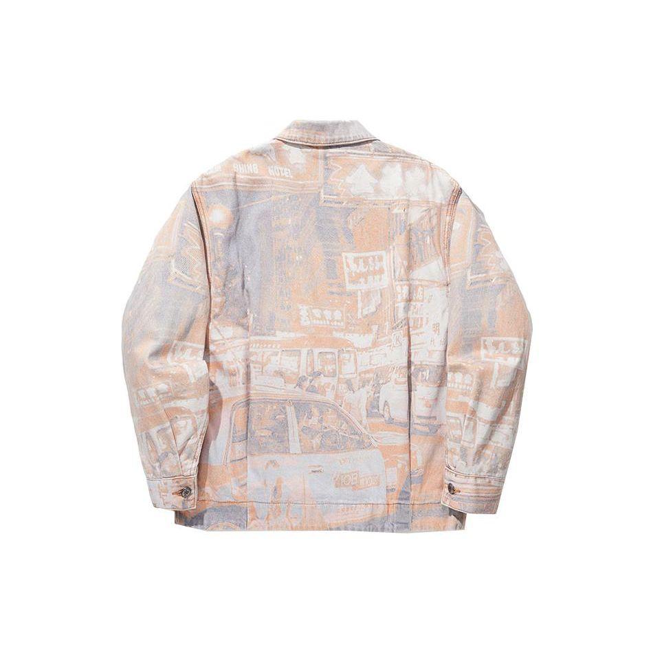 Li Ning X Steven Harrington Vintage Print Letter Zip Collar Long Sleeve Cotton Jacket Men Jacket White Denim ASMT003-2