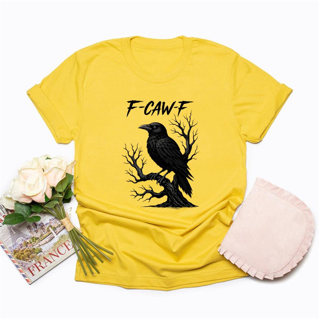 F-Caw-F Funny Crow T Shirt Black Crow Moonlit Raven Unisex T-shirt Short Sleeve Graphic T Shirts Funny Sassy Raven Lover Gift