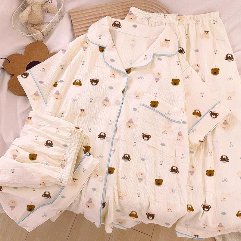 Homewear Cloud Cotton Frühling und Sommer Pyjama Damen Kurzarm Hose Cartoon Welpe Mädchen Dreiteiler