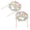 2Pcs Cake Toppers Pink Bow Sparkling Exquisite Safe Degradable Happy Birthday Cake Decoration