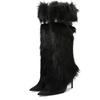 Fashion New High-heeled Pointed Niche Design Chain Hairy Boots European American Fashion Black Red Spicy Girl Sexy Women's Boots Size 43