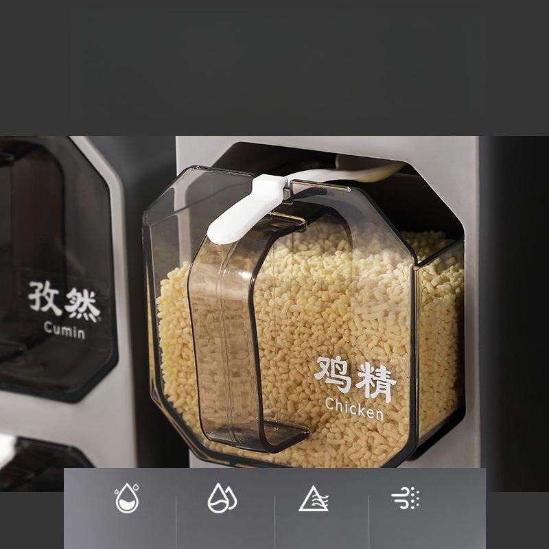 No Punching Seasoning Box Household Kitchen Wall Hanging Salt Seasoning Jar Spice Storage Box Combination Set Bottle