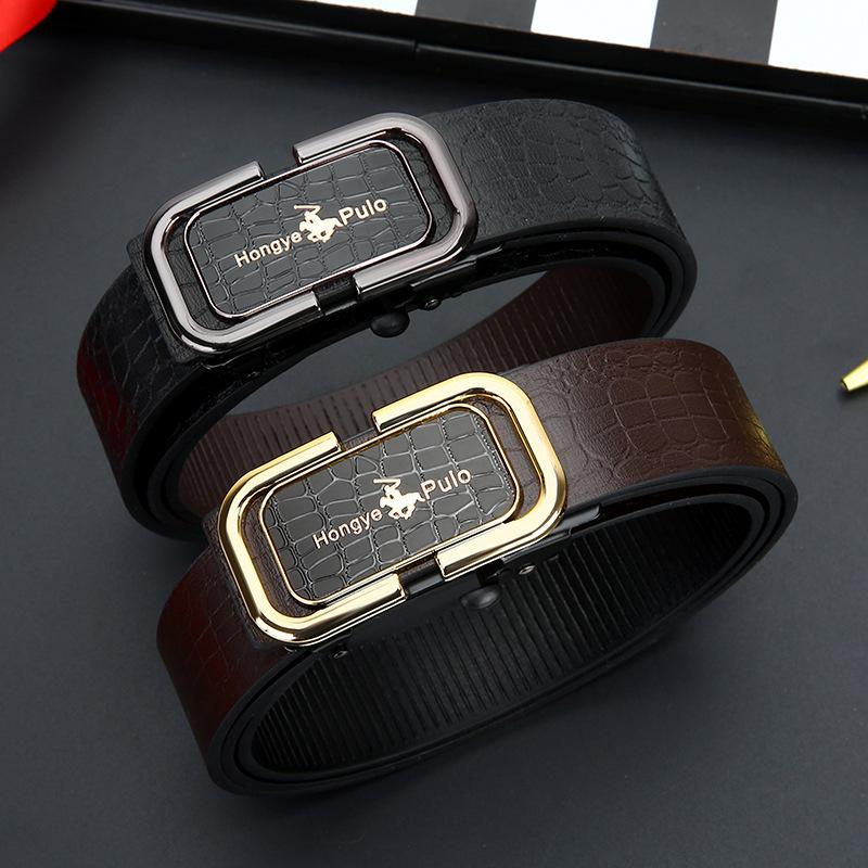 Paul Men's No-Buckle Automatic Crocodile Pattern Belt - Versatile, Casual, Trendy Korean Style