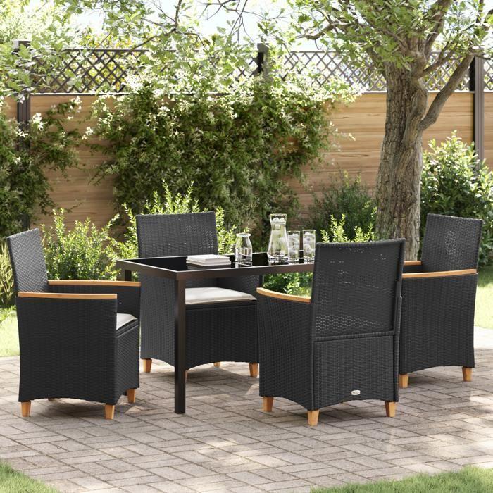 VidaXL Ensemble de salle à manger de jardin de 5 pièces avec coussins Noir Rattan Poly 3381088