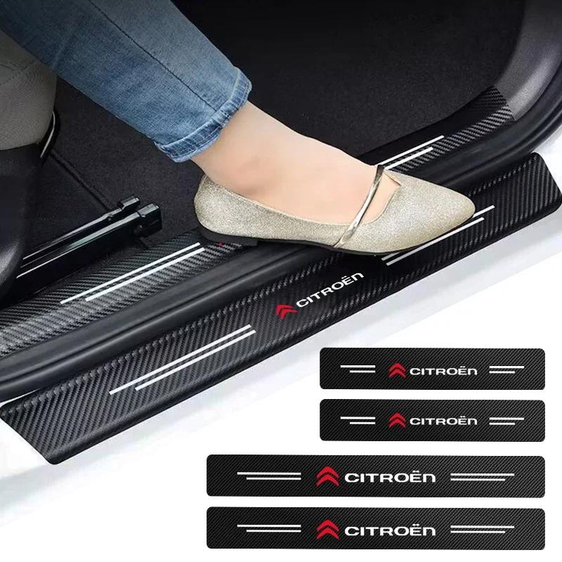 4Pcs Carbon Fiber Car Door Sill Threshold Protector Logo Stickers For Citroen C1 C3 C4 Grand Picasso C4L C5 C6 C8 VTS Aircross