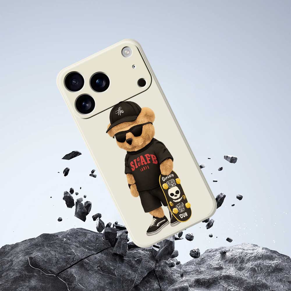 For iPhone 17 Pro Case Cool Bear Pattern Printing Straight Edge TPU Phone Back Cover