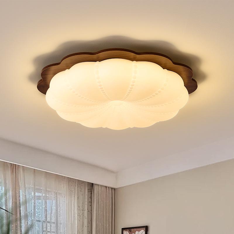 Retro Cream Style Walnut Ceiling Light - New Chinese Design for Bedroom & Study, Eye Protection.