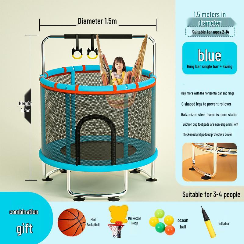 Indoor Family Trampoline with Safety Net for Kids and Adults