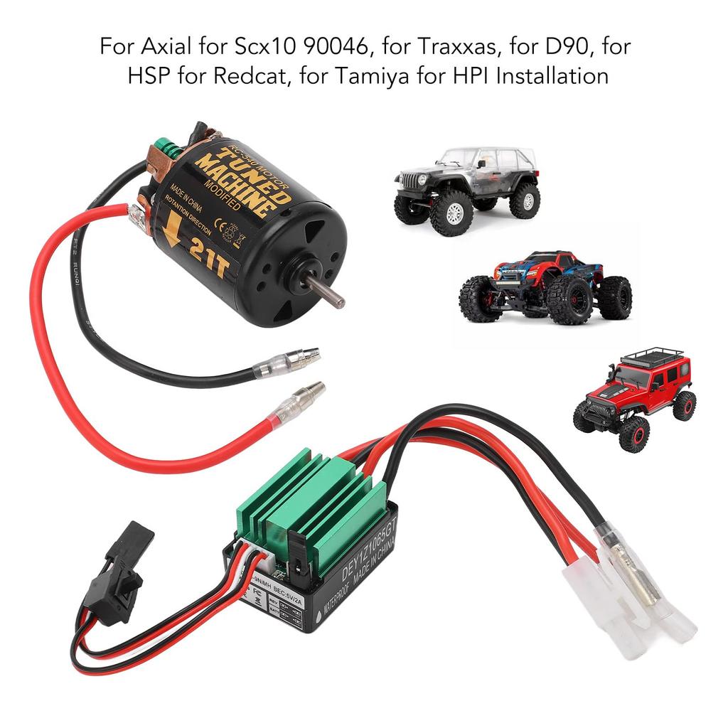 Brushed Motor/ESC Combo 540 21T Brushed Motor and 65A Waterproof Green Brushed ESC for Traxxas and Tamiya