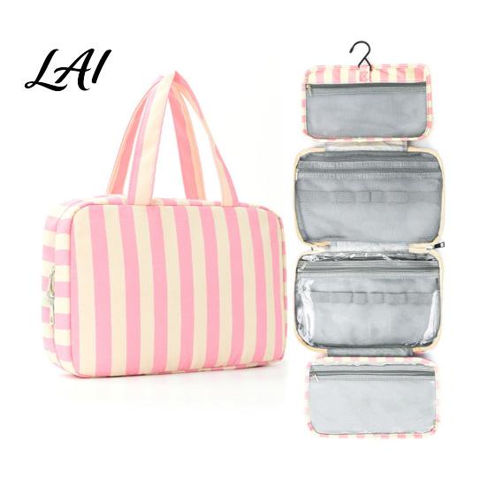 Multifunctional Organizer for Daily Essentials Stripes Travel Toiletry Bag 4 Compartments Waterproof Makeup Foldable Shower Kit Camping And Gym Case,