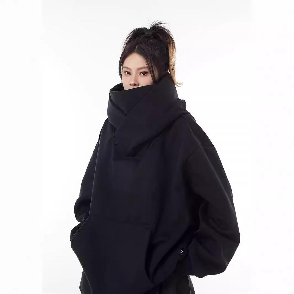 Unisex Trendy High-Collar Hooded Jacket with Velvet Lining for Social Anxiety