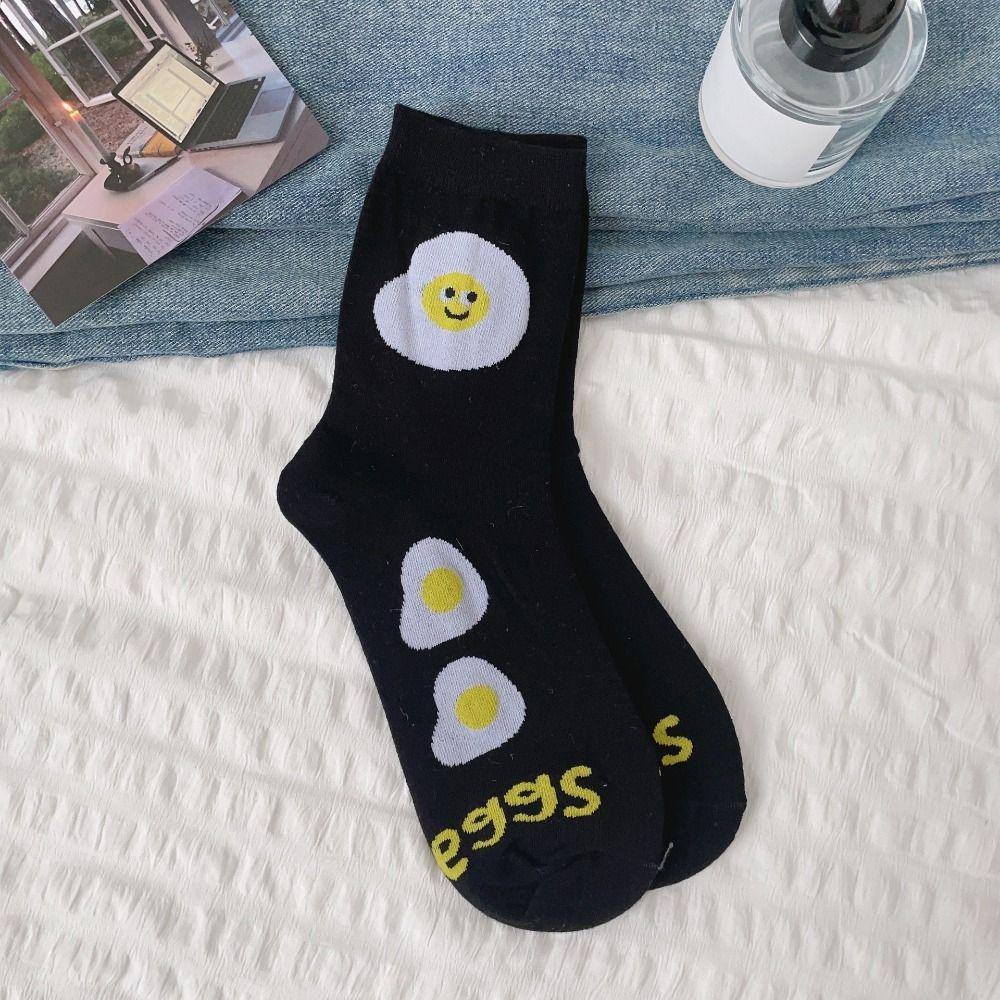 4Pairs Cotton Cartoon Short Socks Cheese Mid-calf Socks Comfortable Women's Stockings Female