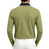 Autumn Mens Solid Long Sleeve Polo Shirt Contrast Striped Lapel Collar Button Placket Breathable Golf Casual Wear Tees