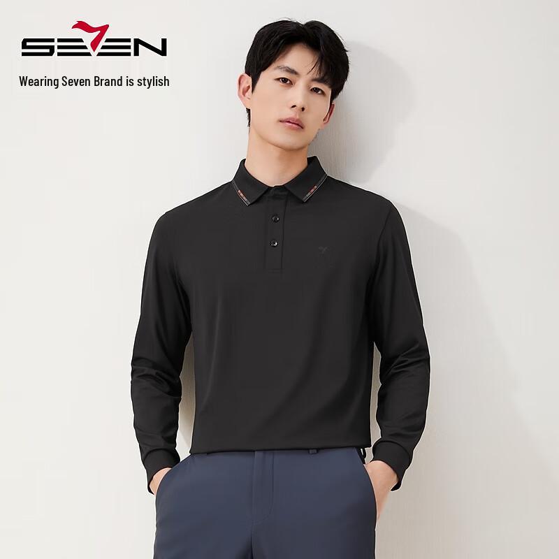 SEVEN Men's Non-Deforming Collar Long Sleeve Polo Shirt