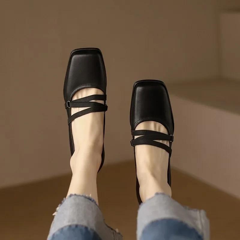 

2025 Новые Весенние Женские Туфли Кожаные Туфли Мэри Джейн Квадратный Носок Массивный Каблук Женские Туфли Ретро Пряжка Средний Каблук Лодочки 35 чёрный