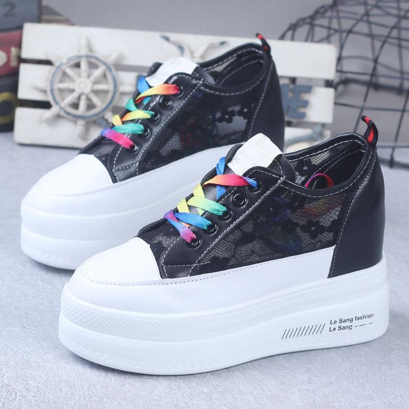 Fashion Summer Korean Version All-match Breathable Mesh Shoes White Shoes Women's Thick Bottom Increased 10CM Casual Board Shoes Women