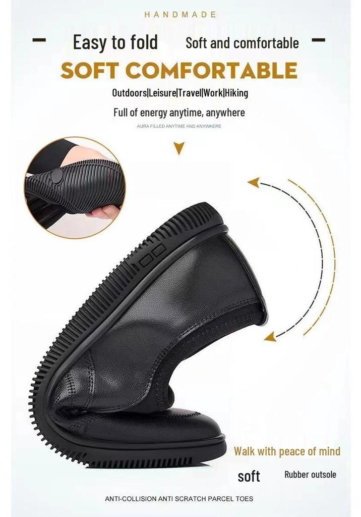 2026 Spring Men's Black Leather Slip-On Soft Sole Casual Shoes