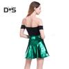 Kvinner miniskjørt Høy midje blank overflate A-linje hem Kort skjørt skinnende sceneshow Skater skjørt Festklær