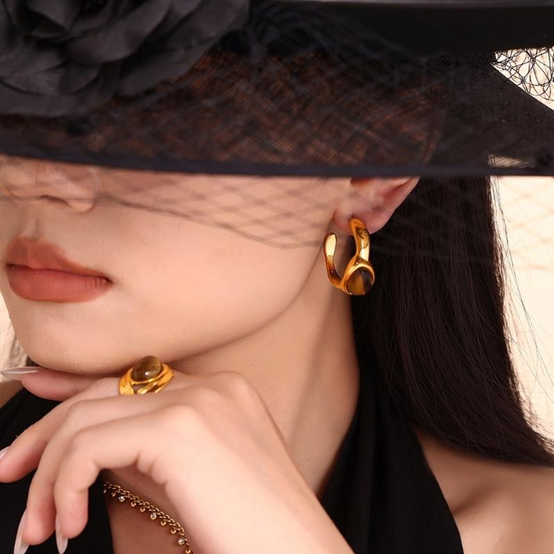 Sophisticated C Shaped Earrings Rings with Tigers Eye Stone to Elevating Your Look Styles at Any Evening Event