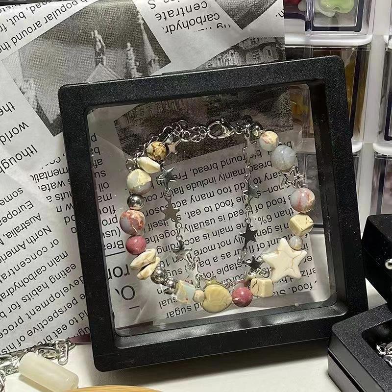 Gentle Universe, Original Handmade Cream Color Scheme Double Star Bracelet Niche Design Girl Natural Stone Beads