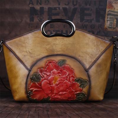 Flower Embossing Shoulder Bags Women Fashion Handbags Genuine Leather Crossbody Bag for Ladies Phone Bags Purse GZW