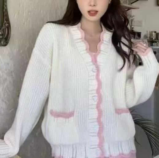 2025 spring and autumn new sweet and gentle wind sweater jacket women's long-sleeved loose and versatile soft waxy knitted cardigan women