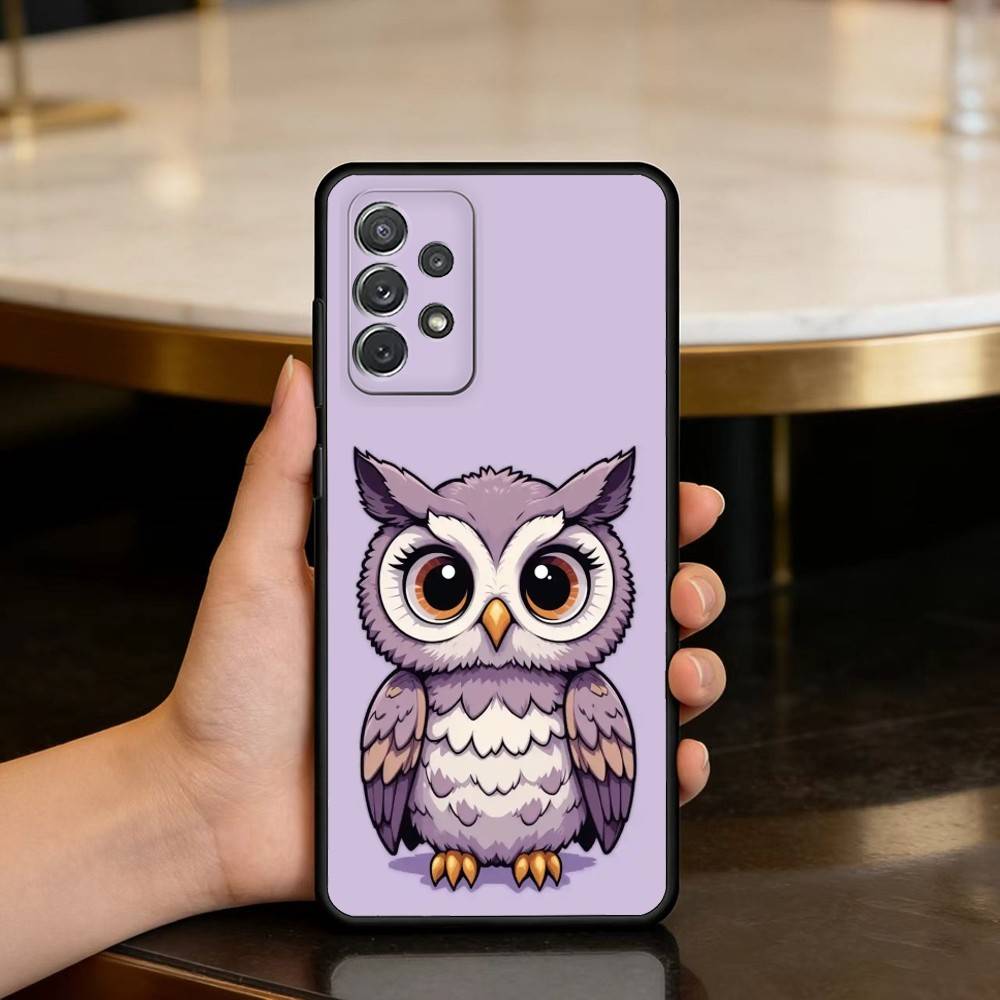 C-Cute A-Animal O-Owl Phone Case For Samsung Galaxy A73,A72,A71,A70,A53,A52,A51,Soft Silicone Black Cover