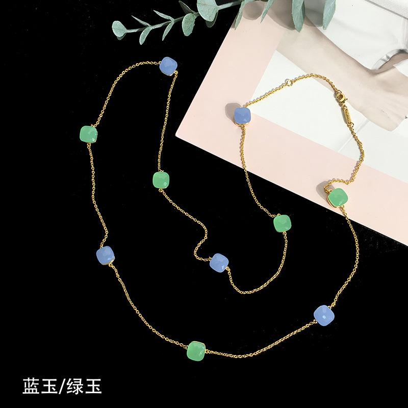 Fashion Beaded Necklaces Long Sweater Chain Necklace Faceted Colorful Candy Fruit Sugar Pendant Crystal Necklace Stainless Steel