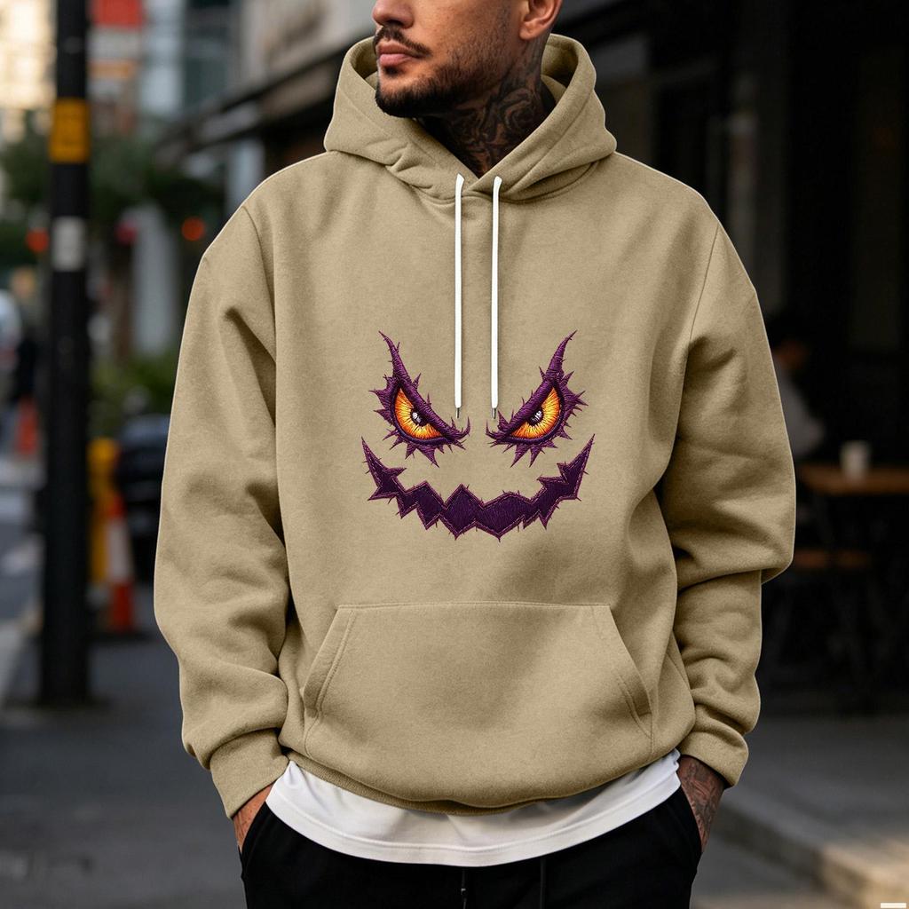 Men's Halloween Print Pullover Hoodie for Holiday Party and Cold