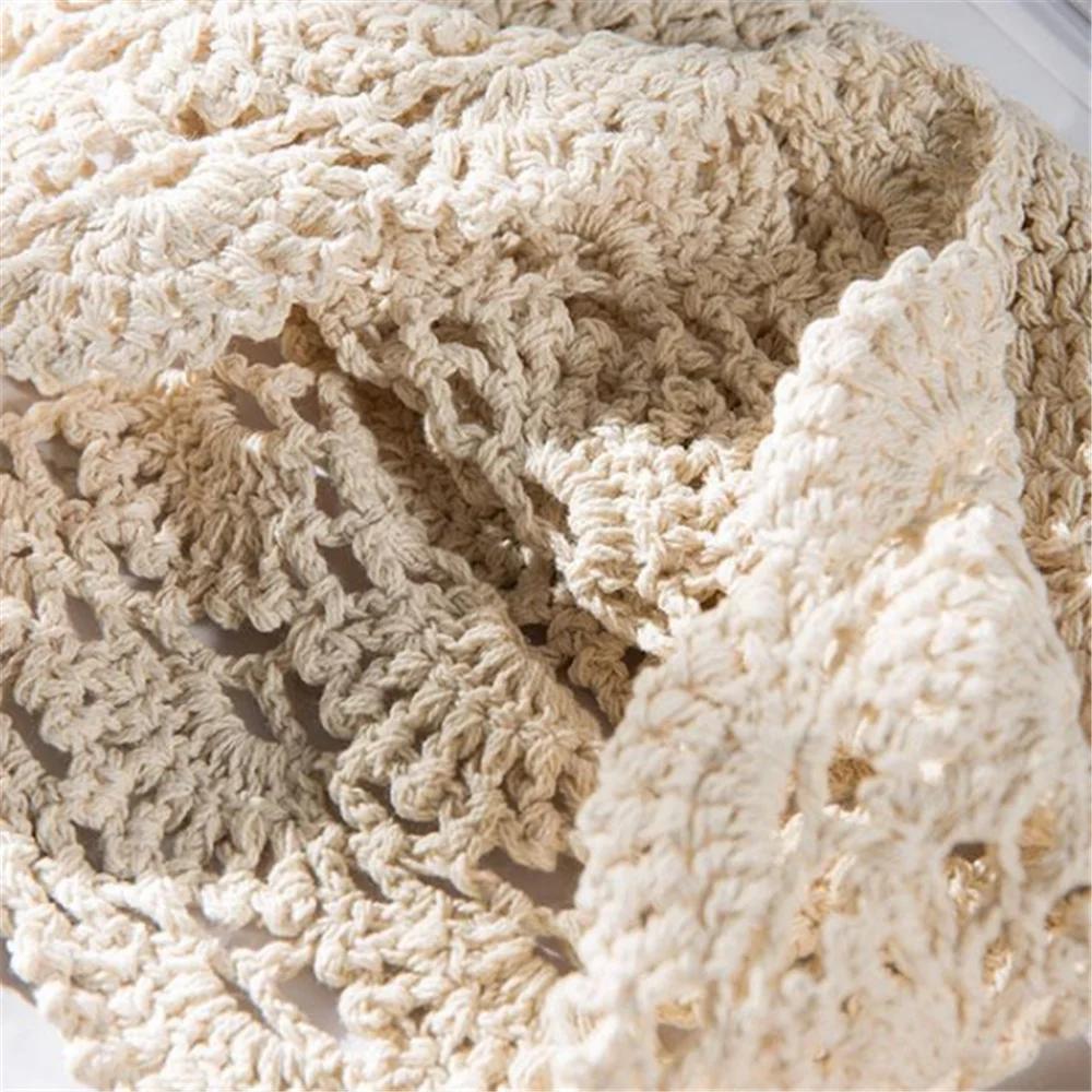 Hand-Knitted Flower Hollow Thin Cap Spring and Summer Lace Breathable Kerchief Crochet Toe Cotton Thread Hat Female