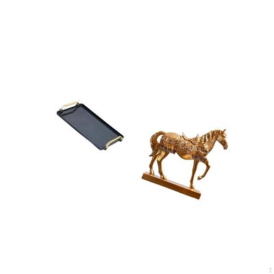 Elegant Rectangular Serving Tray Table with Horse Figurine Decoration for Home Hotel Bar Office