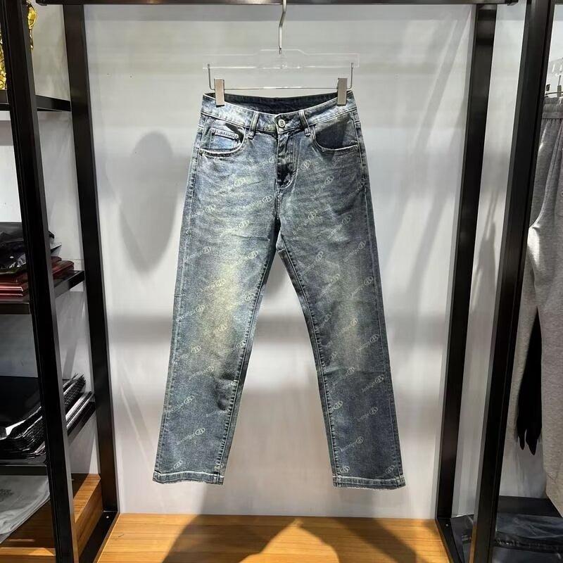 JYL Mens Jeans  All-over Print American Vibe Loose Wide Leg Denim