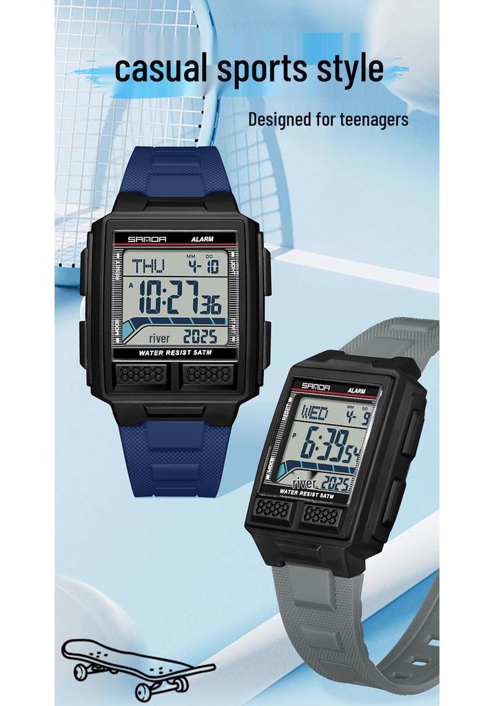 SANDA Youth Sports Luminous Waterproof Multifunction Watch with World Time & Alarm