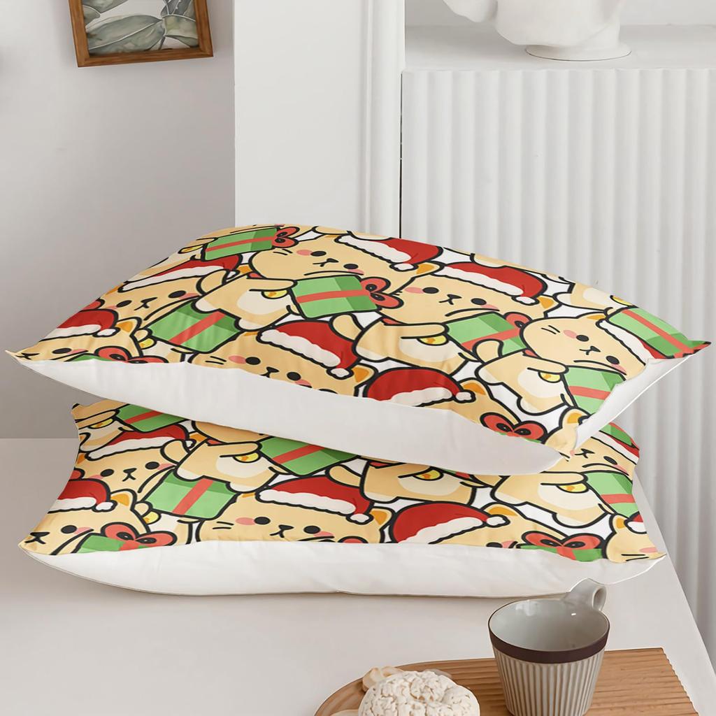 Cute Christmas Cat Pattern Bed Hat Four-Piece Bedding Set Bedroom Dormitory Bedding Decoration