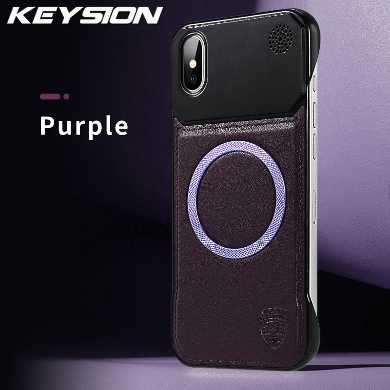 

KEYSION Роскошный магнитный чехол для телефона из ПУ кожи для ароматерапии для iPhone X XS Max, беспроводная зарядка, безрамочная задняя крышка for iPhone XS Max фиолетовый
