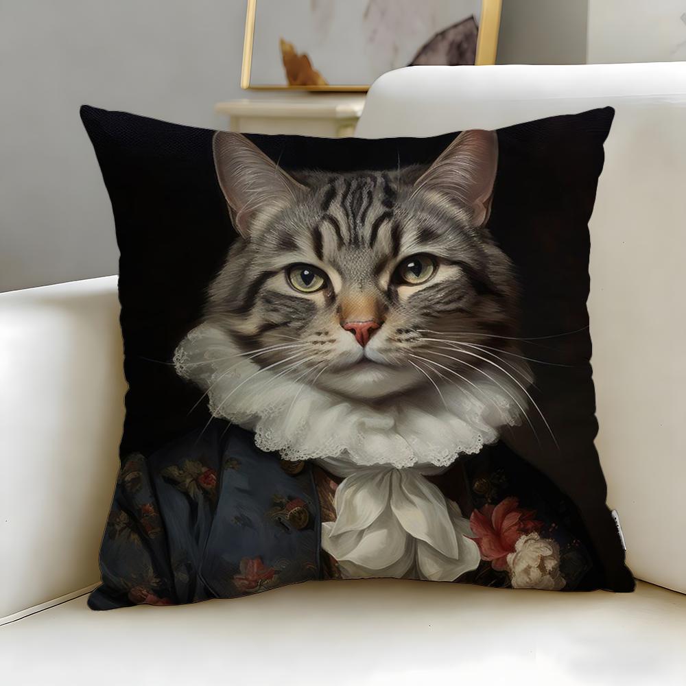 classic theme Renaissance Royal Cat Cushion Cover Soft EasyWash Pillow Case Versatile for Couch Bed Travel and Office