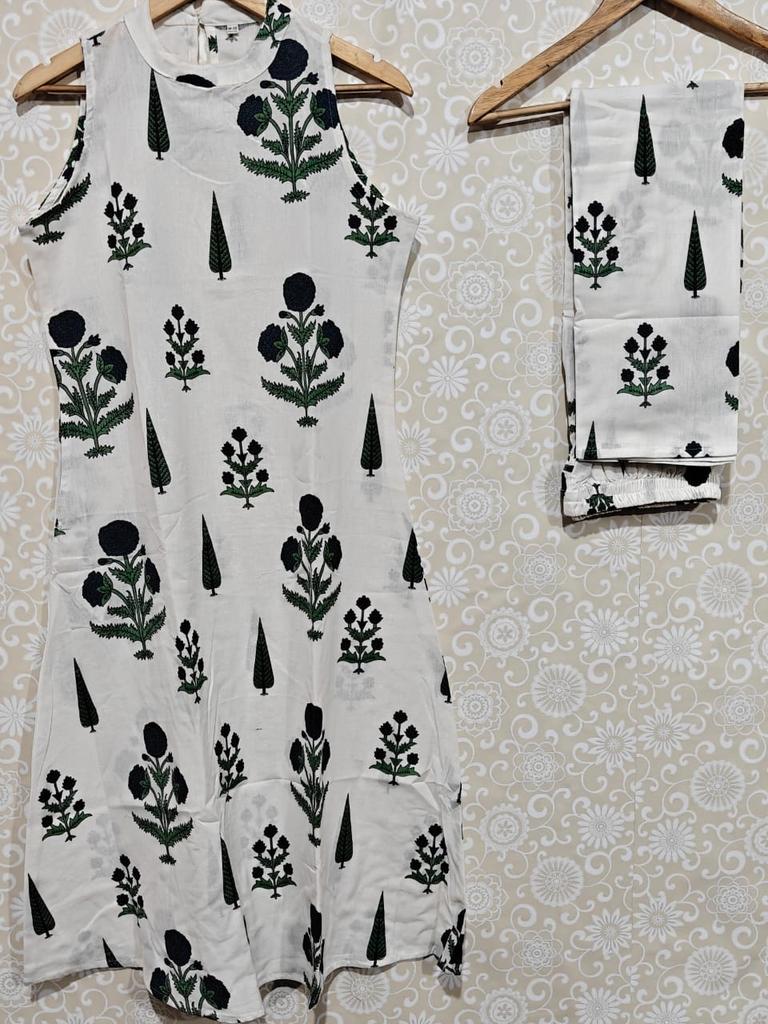 Women Designer Cotton Sleeveless Kurta Pant Set Indian Bollywood Party Wear Kurtis