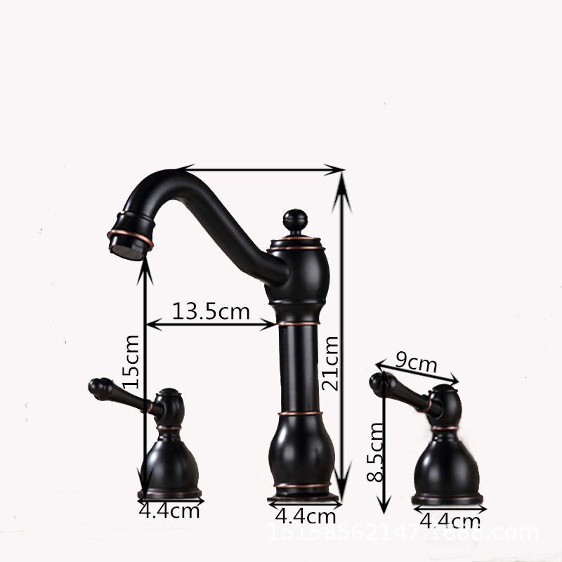 Schwarzer Massivmessing Badezimmer Waschbecken Armatur Antikmessing Küchenspüle Wasserhahn Doppelgriffe 3 Stück Waschbecken Armaturen
