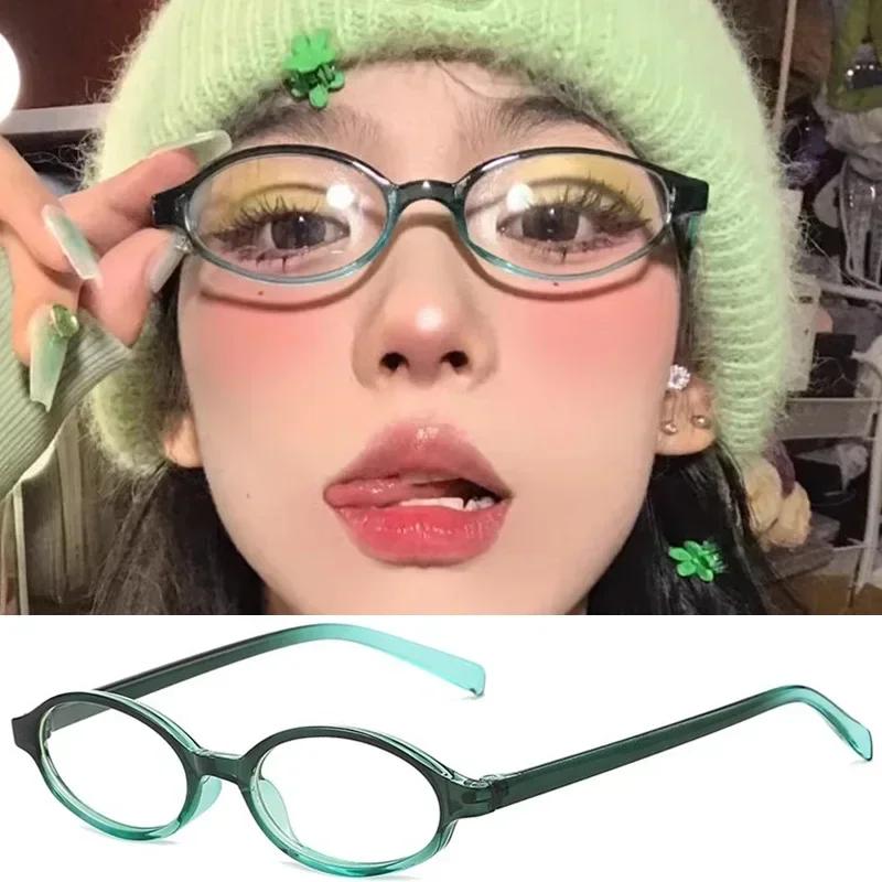 

Vintage Y2K Oval Glasses Small Frame Eyewear Women Blue Light Blocking Eyeglasses Computer Reading Optical Spectacle Glasses
