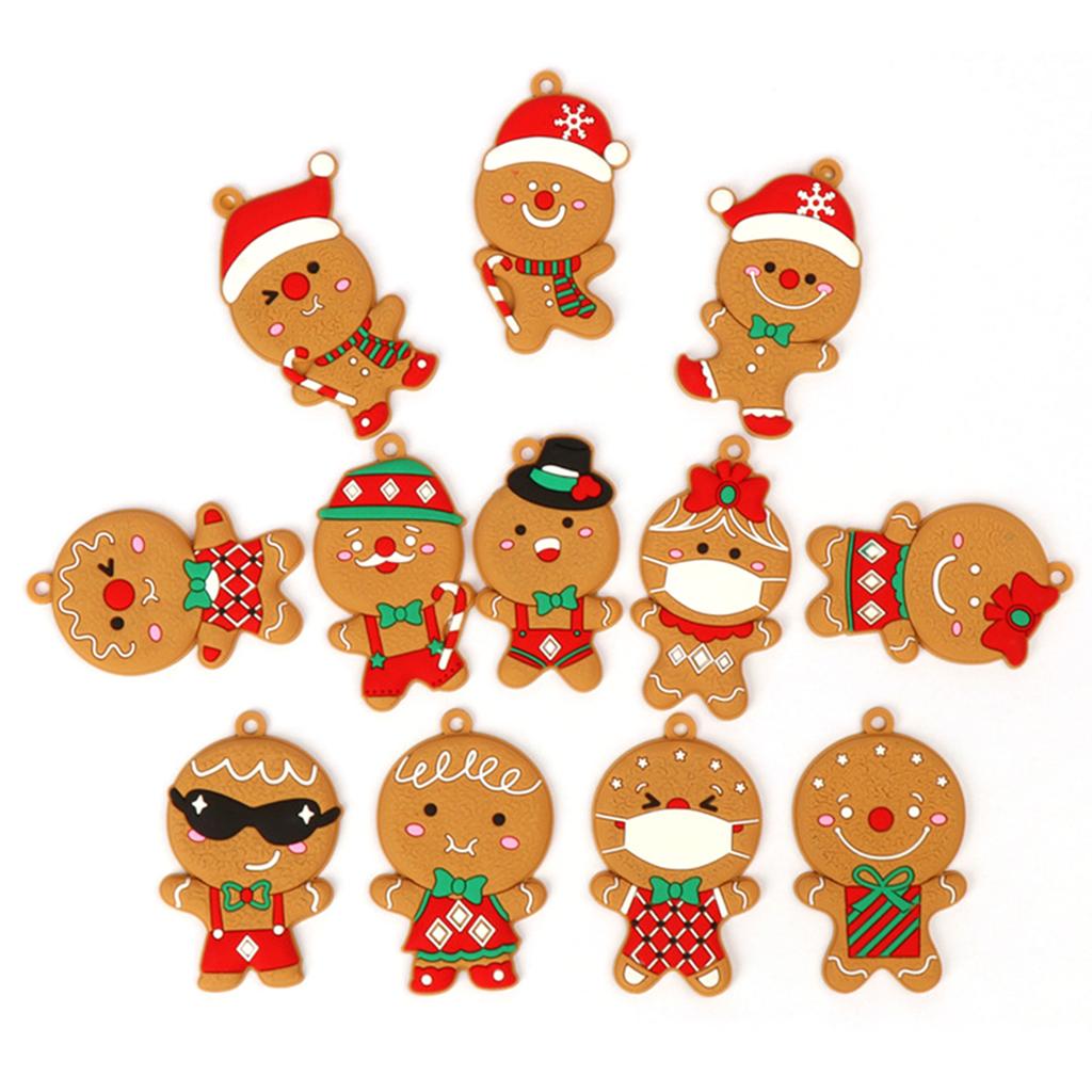 12Pcs Ginger Man Clay Figurine Multi-Purpose PVC Gingerbread Pendants Ginger Man DIY Drop Ornament New Year Gift for Friends