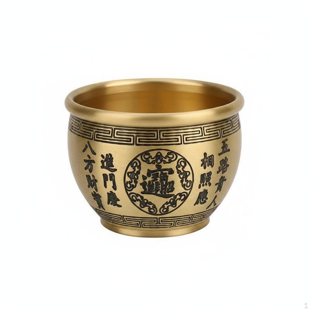 Brass Treasure Basin Auspicious Engravings Bowl Fine Workmanship Feng Shui Prosperity