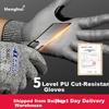 Level 5 PU Cut-Resistant Gloves, Steel Wire Anti-Cutting Anti-Puncture Non-Slip Wear-Resistant, for Woodworking