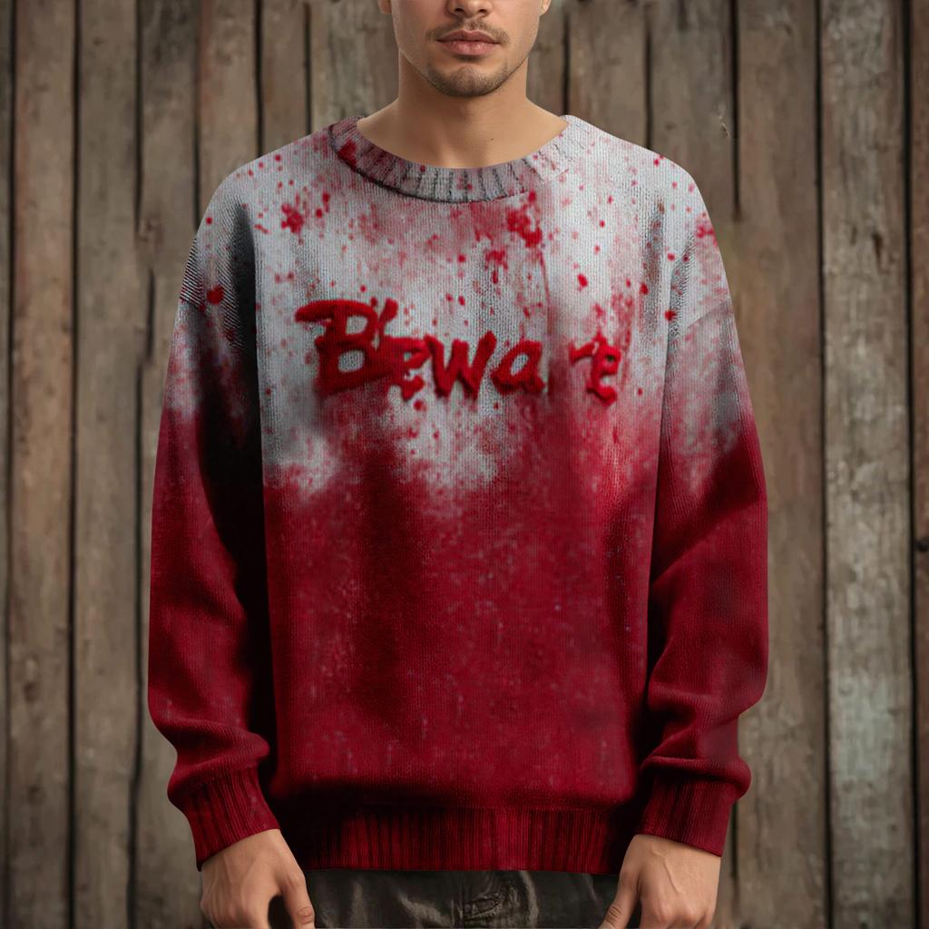 Pánský svetr pulovr s dlouhým rukávem ležérní pletený svetr nadměrné velikosti s halloweenským potiskem