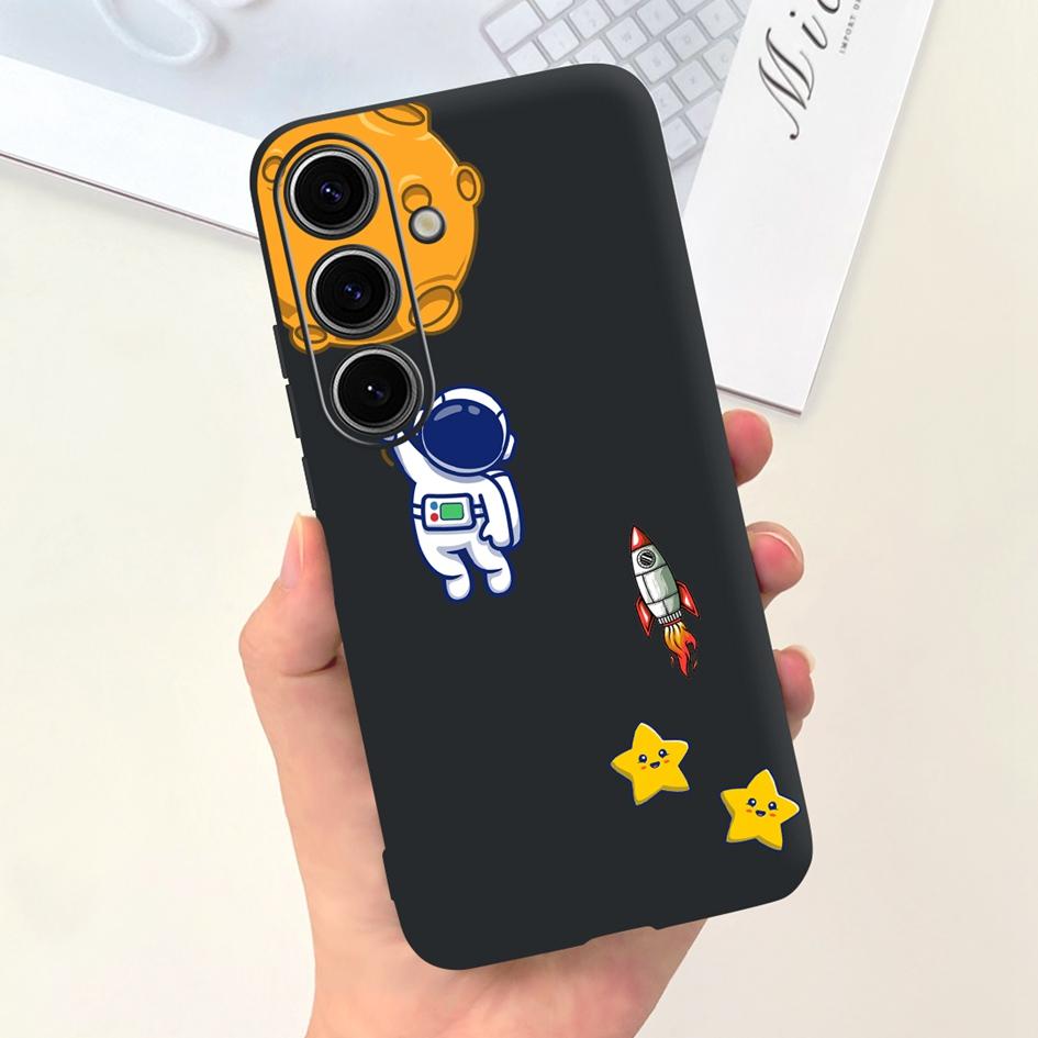 For Samsung Galaxy S24 Plus Case Lovely Yellow Duck Astronaut Matte Silicone Soft Cover For Samsung S 24 S24 Ultra S24+ 5G Funda