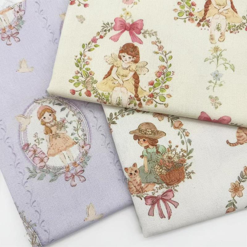 0.5m/1m/2m Encrypt Cotton Linen Cartoon Princess Girl Printed Fabric for Decorative Cloth Tablecloths Curtains DIY Sewing Fabric